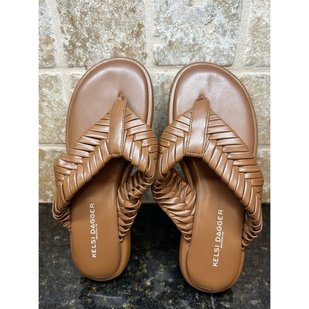 NEW Kelsi Dagger Brooklyn NYC Tidal Woven Braided Flip Flop Thong Luxury Tan 6